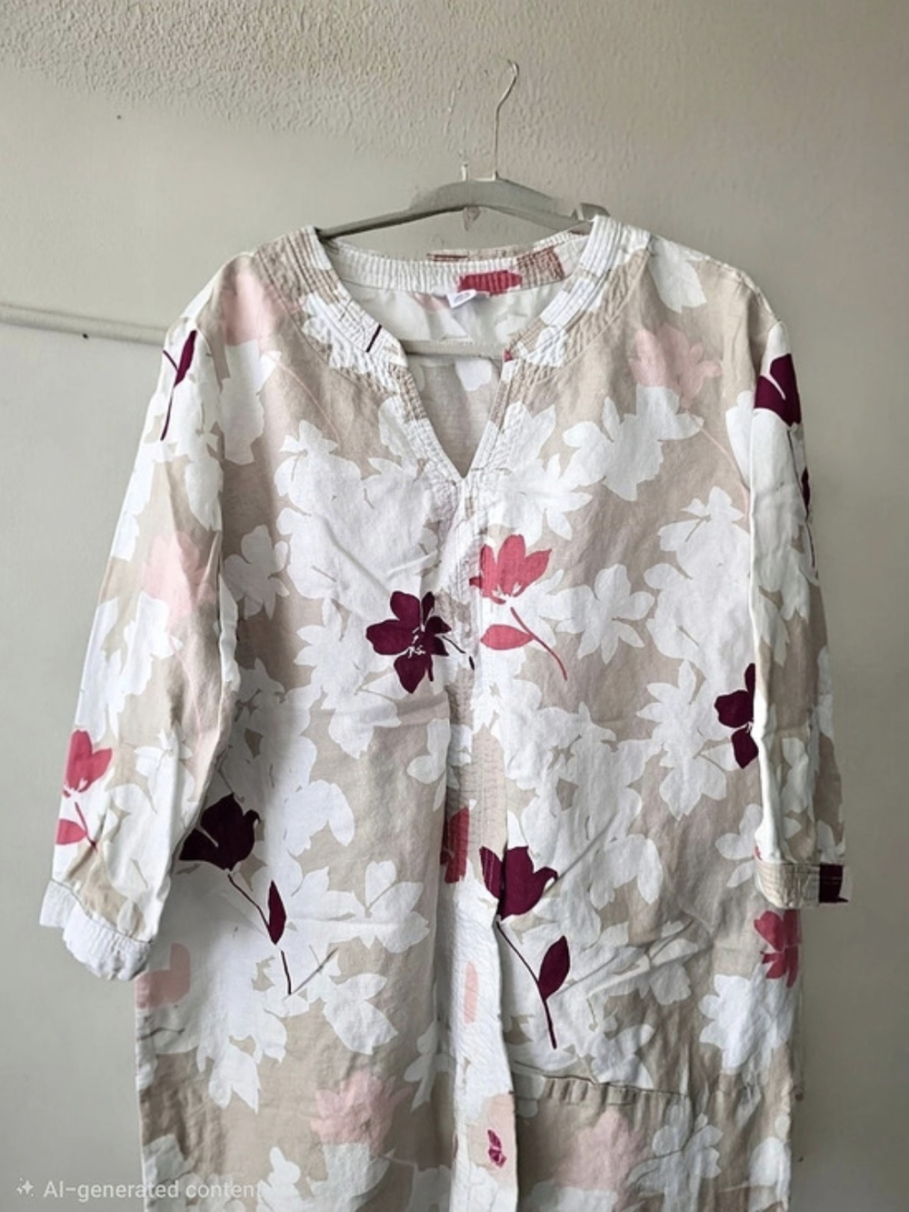 Liz Claiborne Floral V-Neck Blouse in Beige & Pink Size XL Like New